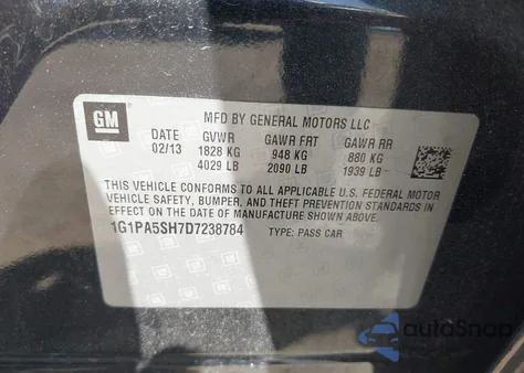 2013 Chevrolet Cruze Ls Auto из США, поврежденный, VIN 1G1PA5SH7D7238784